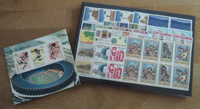 1988 San Marino; 20 komplette Jahrgänge mit Bl. 11, **/MNH, ME 934,-