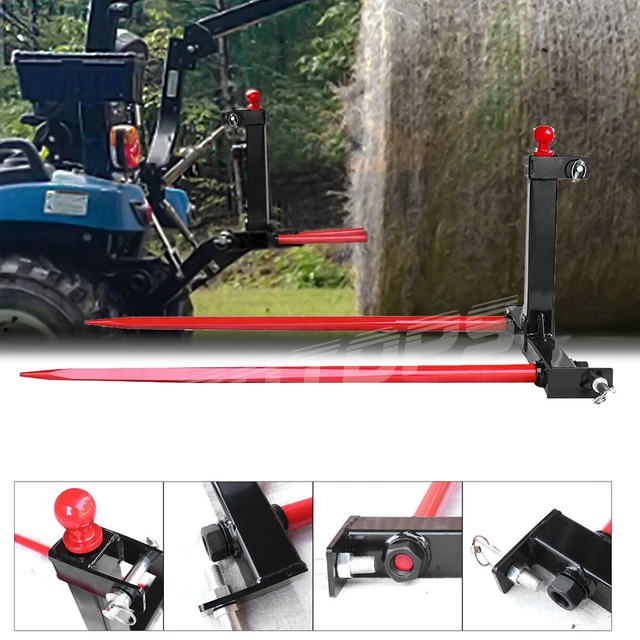 Tractors 3 Point Trailer Hitch Quick Attach Bale Spear w/ 49” Hay Bale Spear USO