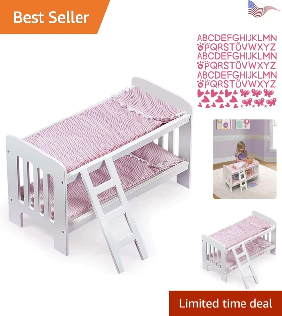Classic Doll Bunk Bed with Ladder and Gingham Bedding - Fits 20 inch Dolls
