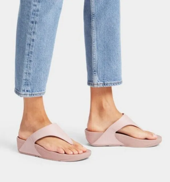 FitFlop Lulu Pink Leather Thong Platform Comfort Flip Flop Sandals! Size 7