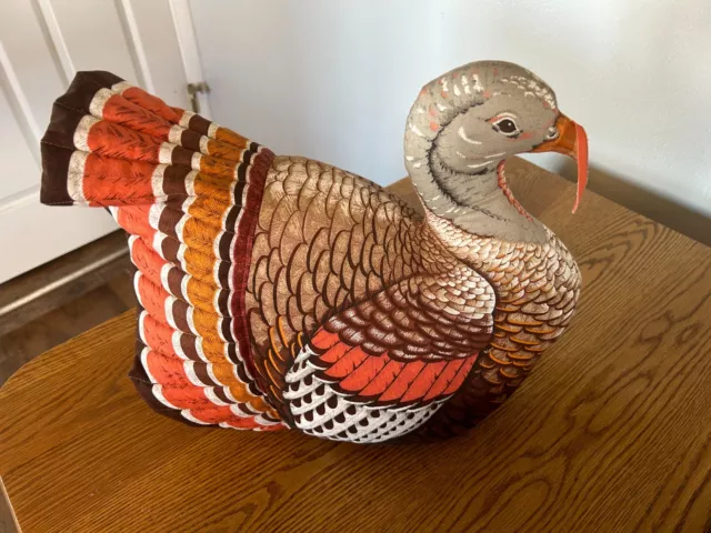 Vintage Handmade Cloth Stuffed Fabric Turkey Thanksgiving Decor Centerpiece 14”