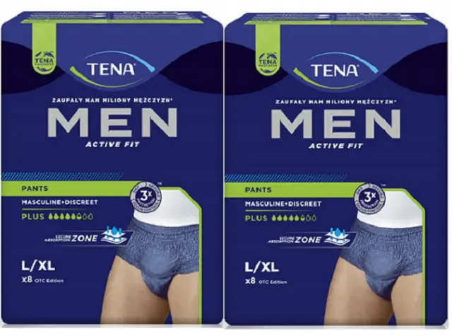 LOT DE 2 - TENA - Men Active fit pants plus L-XL - paquet de 8 culottes