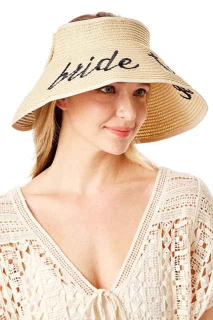 ScarvesMe Women's Fashion Bride Tribe Text Roll Up Foldable Straw Visor Sun Hat