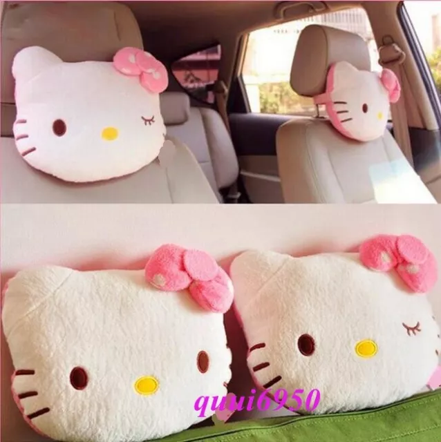 2pcs/set Cute Girl Hello Kitty Auto Car Neck Headrest Pillow Soft Seat Pillows