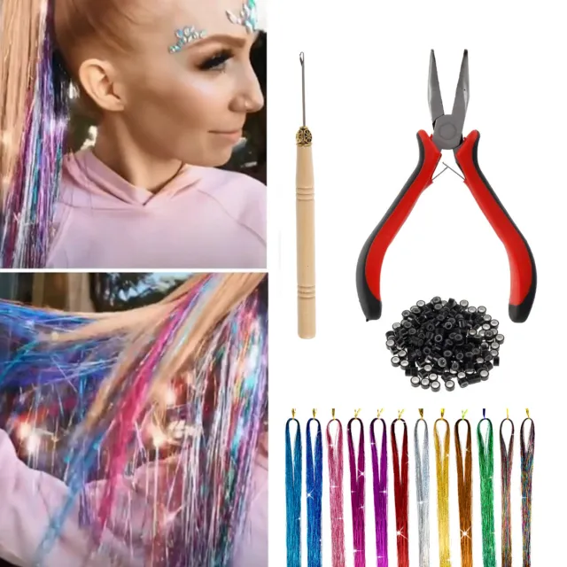 12 Colors 400 Strands Hair Tinsel Kits Glitter Hair Extensions 47  Holographic H
