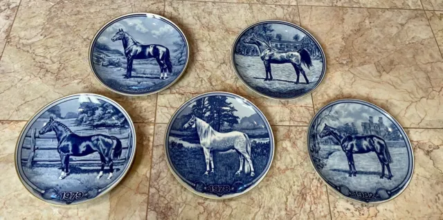Vintage Paul T. Christensen Hesteplatte Denmark Blue Horse Plates Lot Of 5