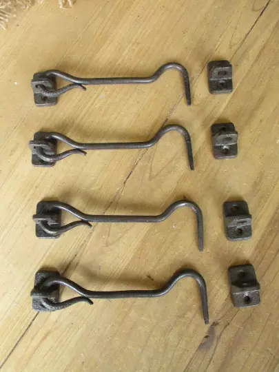 4 Cast Iron Hook & Eye Latches Lock Barn Door Cabin Door Rustic Gate Fence 6 1/2