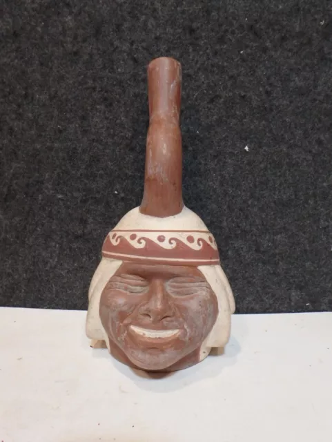 1970's Pre-Columbian Peruvian Moche HUACO Stirrup Spout Portrait Vessel REPRO