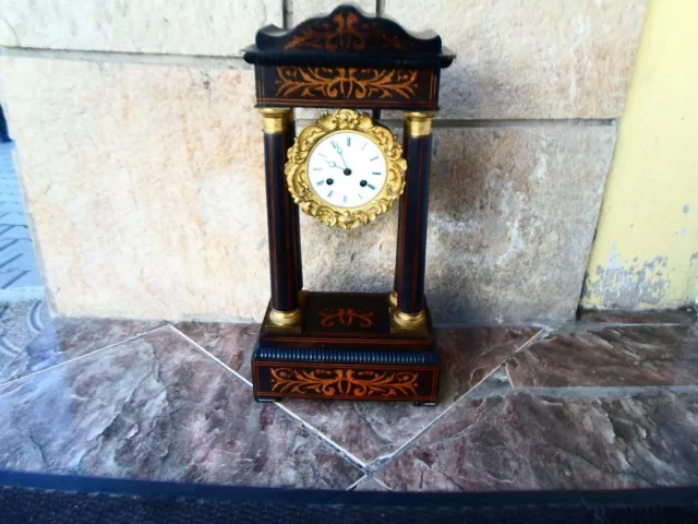 Antique French Wooden Column Portico Clock , 19c. - Working