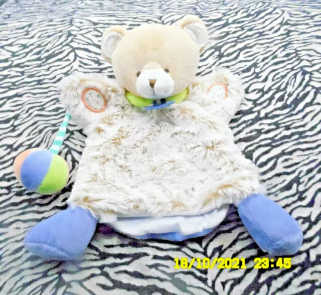 Cb/ Doudou Et Compagnie Marionnette Ours Fourrure Gris Bleu Balle 26Cm Neuf 2