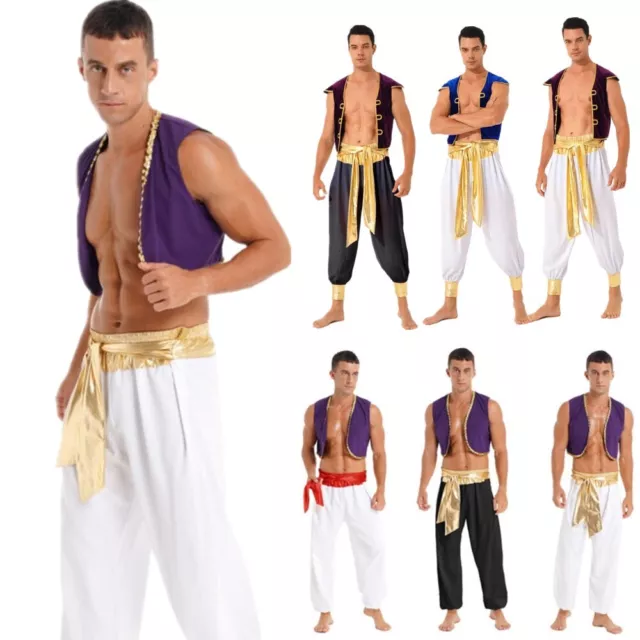 Men's Arabian Prince Cosplay Costume Vest with Pants Halloween 2 Piece Outfit