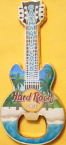 Hard Rock Cafe CAYMAN ISLANDS Guitar MAGNET Bottle Opener BEACH SCENE New!