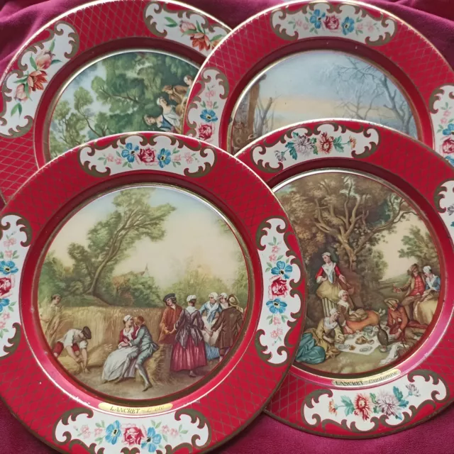 4 Assiettes Vintage Métal Polychrome – Les 4 saisons d'après Œuvres de Lancret