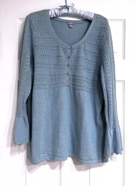 J Jill Pointelle Angora Rabbit Hair Sweater Pullover Bell Sleeves Size L