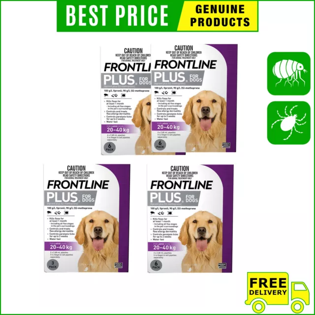 FRONTLINE PLUS For Dogs 20 To 40 Kg 3, 6, 12 Pipettes PURPLE Flea Tick Treatment