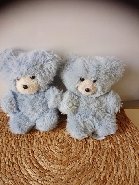 Peluche doudou ours bleu blanc grelot lot Bettella produit Français vintage