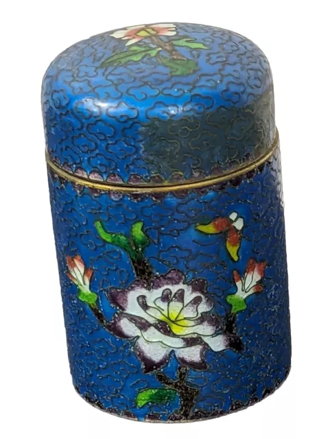 Chinese Antique Cloisonné Enamel Jewelry Box Trinket Case Water Lotus Flower H3"