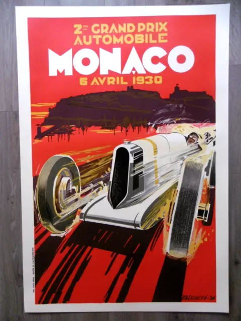 MONACO Grand Prix Automobile 1930 affiche litho 1985 BUGATTI 35 DREYFUS CHIRON