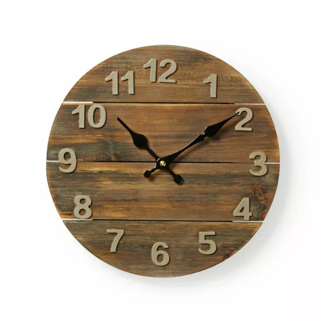 Nedis Wooden Rustic Distressed Wall Clock 30cm Diameter Shabby Chic Kitchen 2