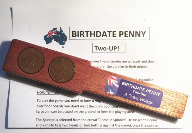 1957 Birthdate Penny Two-Up Set With 2 Australian Pennys/Coins Great Gift 3