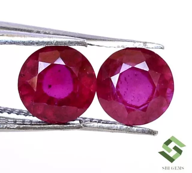 6 mm Natural Ruby Round Cut Pair 2.27 CTS Faceted Loose Gemstones GF 2