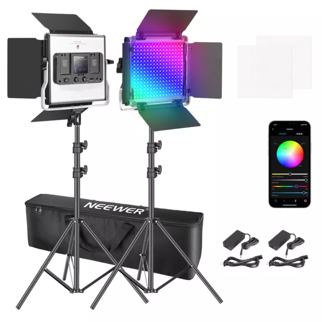 Neewer 2-Pack Bi-color 660 RGB LED Video Light with App Control and Stand Kit