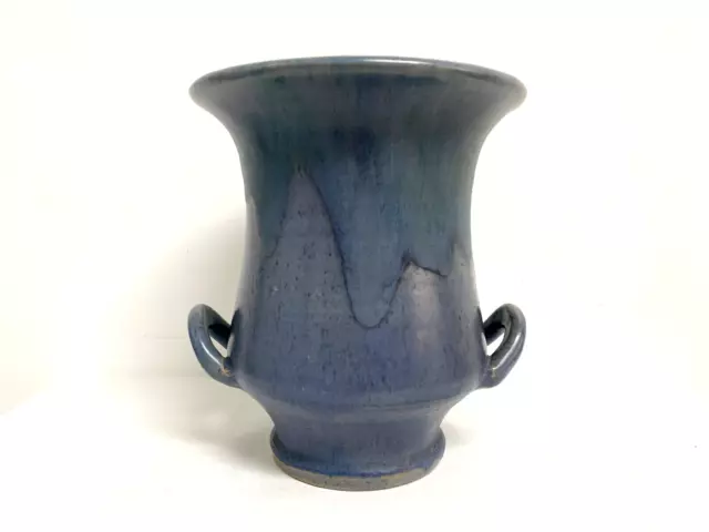 Upchurch Studio Pottery Blue Glazed Two Handle Pottery Vase