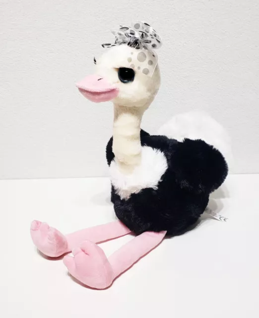 The Petting Zoo Girl Ostrich Stuffed Plush W/ Long Eyelashes & Polka Dot Bow 16"