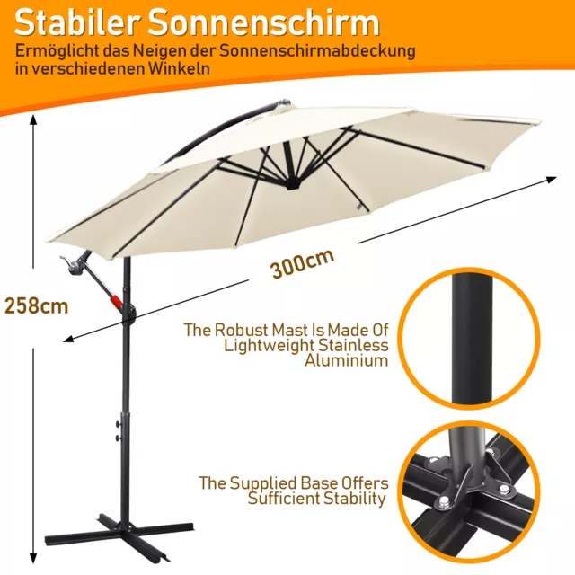 Sonnenschirm UV-Schutz Strand Gartenschirm Regenschirm 3/3.5m Garten Ampelschirm 2