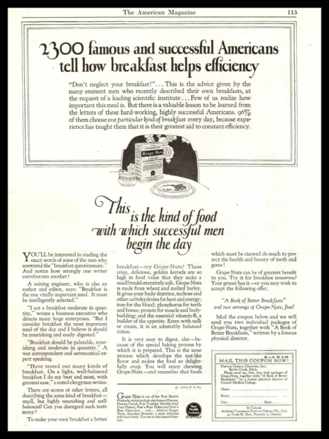 1926 Grape Nuts Postum Cereal Company Battle Creek Michigan Vintage Print Ad