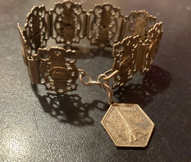 Bracelet Souvenir PARIS Vintage En Métal Filigrane - Occasion - Style Touristique Ancien