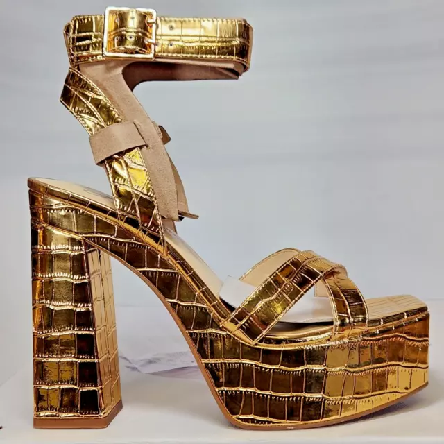 Size 7.5 - Jessica Simpson Beasley Platform Sandal - Gold Metallic Crocodile