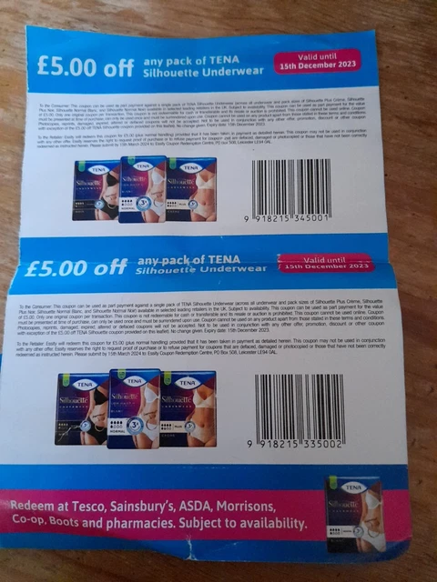 2x £5.00 Off Coupon TENA Silhouette Underwear Vouchers Valid Until 15/12/23