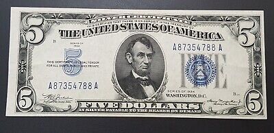 1934 $5 Five Dollar Blue Seal Silver Certificate Legal Tender Note United States