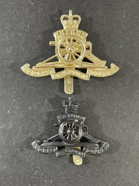 POST WW2 BRITISH Army Royal Artillery Anodised Cap Badge & Beret Badge ...