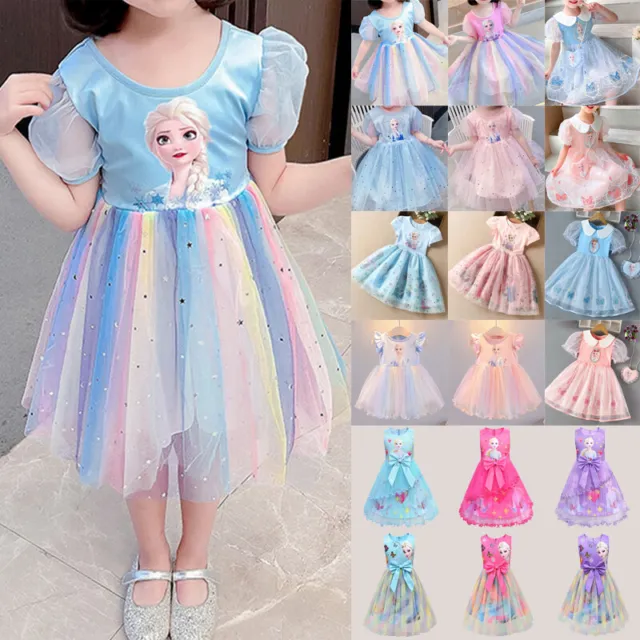 Elsa Dress Up Kids Girls Cosplay Party Princess Ball Gown Fancy Dresses Costume