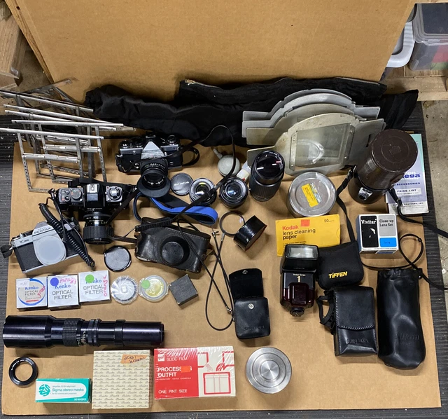 SLR Film Camera Lot Leica Pentax Nikon Olympus Vintage Lenses Filters