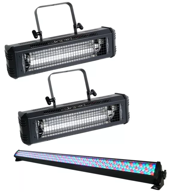 2) American DJ Mega Flash DMX 800-Watt Compact DMX Strobe Lights+Rockstrip Light