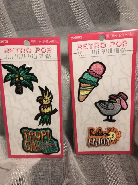 Retro Pop Iron/ Sew On Patches 2 Pkgs Palm Ice Cream Bird Relax Tropical Vibes