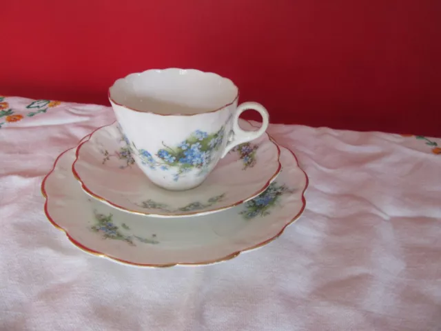 Lovely Vintage Antique bone china Forget me not Blue  Trio cup saucer tea plate