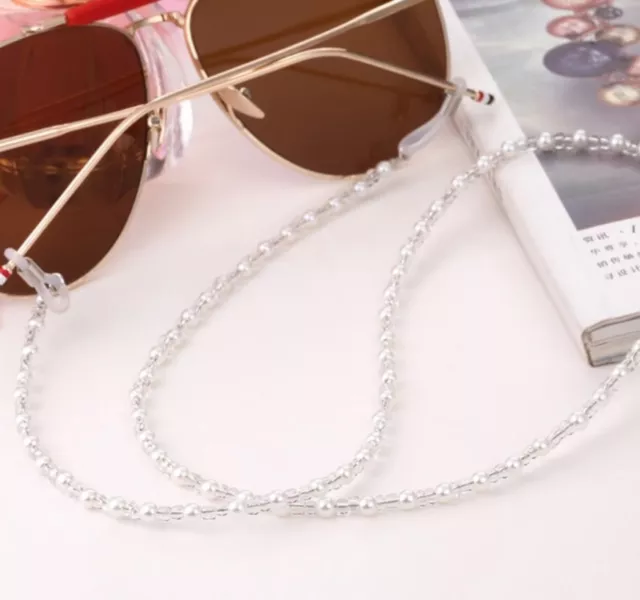 White beaded cord strap chain lace lanyard string strap eyeglass magnify reading