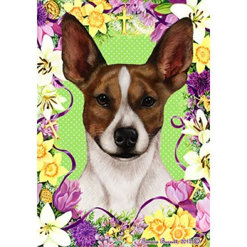 Easter House Flag - Brown and White Rat Terrier 33130
