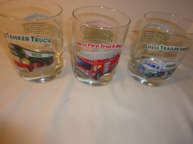 Hess 1996 Vintage Fire Truck  , Tanker Truck , Trailer & Racer Drinking Glasses