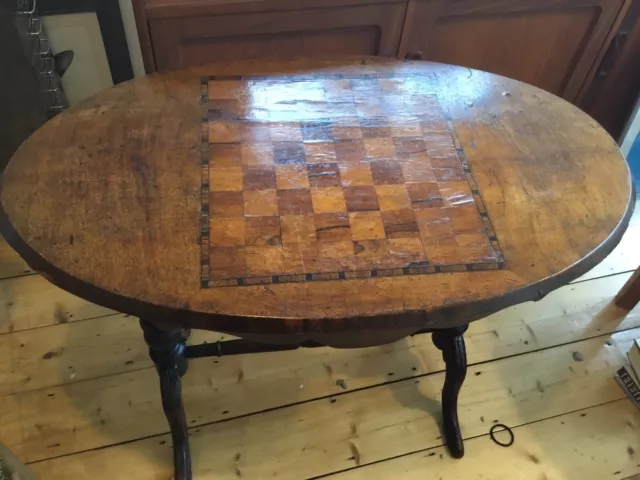 Victorian Oval Table With Marquetry Chess Board Top- Delivery May Be Possible