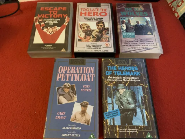 Classic War Film X 5 Vhs Video Collection Escape To Victory Etc Free Uk Postage