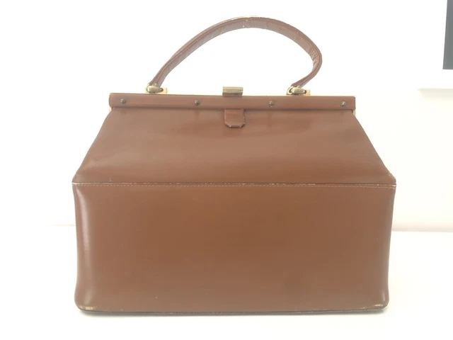 Sac à Main Vintage En Cuir Marron Années 1940 - Anse, Style Mallette - Occasion