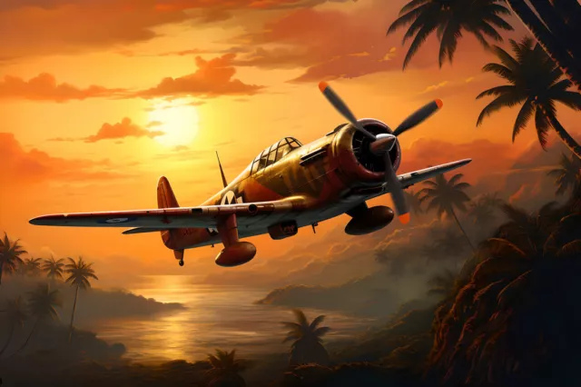 Home Wall Art Decor Ww2 War Retro Vintage Fighter Oil Painting Printed On Canvas