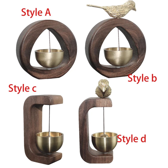 Carillon éolien en bois et cuivre, sonnette de porte sans fil en bois B