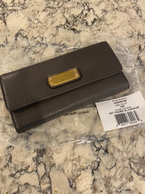 Marc Jacobs Pebbled Leather Long Trifold Wallet Faded Aluminum Gray NWT