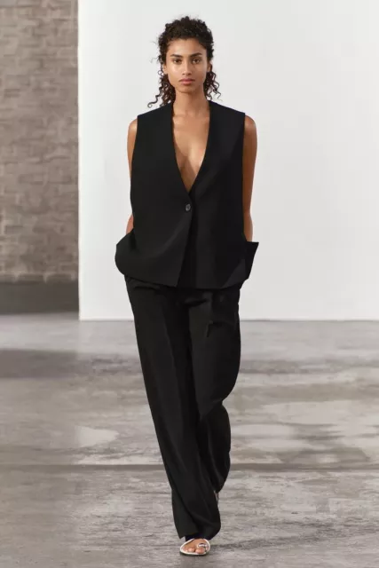 Bnwt Ladies Black Zara Waist Coat. Sleeveless Blazer Size Medium(12). Rrp £49.99